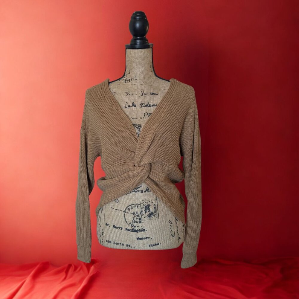 Love Tree knit sweater in a warm neutral tan shade